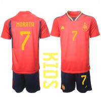 Koszulka piłkarska Hiszpania Alvaro Morata #7 Strój Domowy dla dzieci MŚ 2022 tanio Krótki Rękaw (+ Krótkie spodenki)